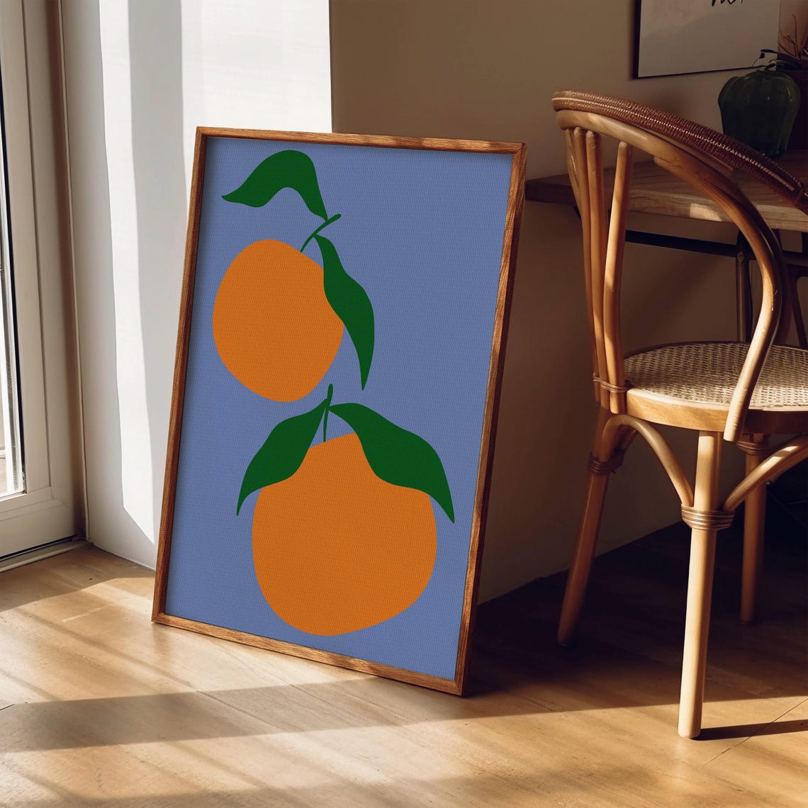 Two Oranges Bold Pop Style Blue Background Kitchen Art Poster - Image 5