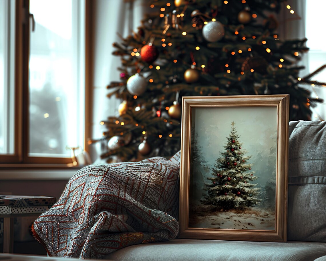 Vintage Christmas Tree Snowy Winter Wonderland Holiday Art Poster - Image 2