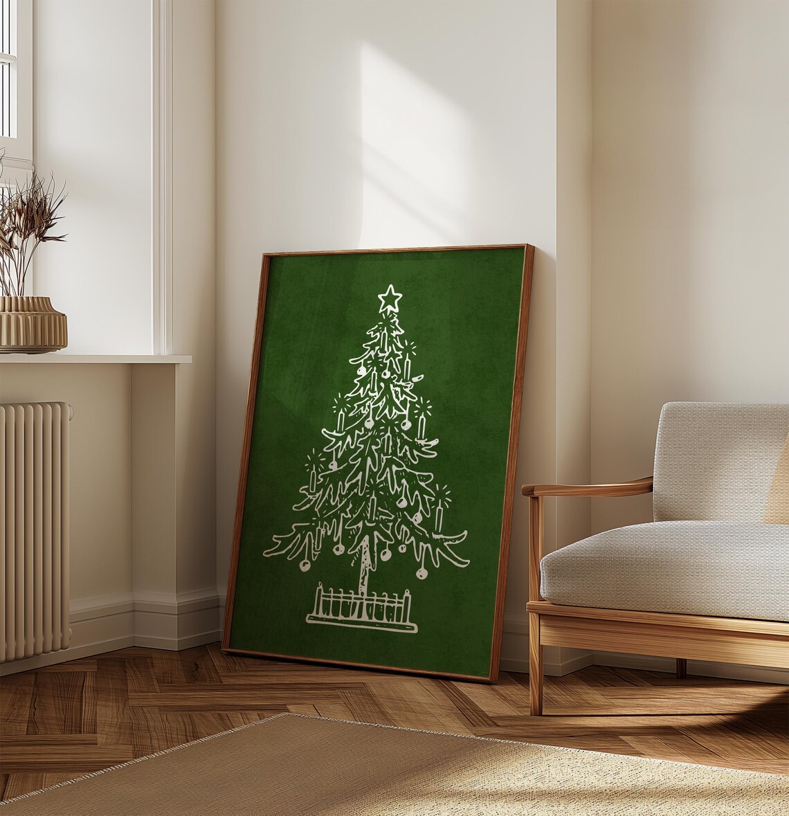 Retro Christmas Tree Green Line Art Minimalist Holiday Sketch Poster - Image 3