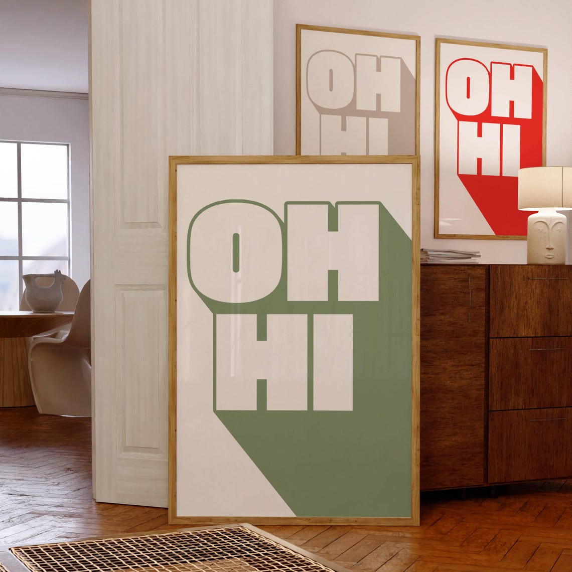 Oh Hi Bold Green Typography White Modern Entryway Quote Poster - Image 7