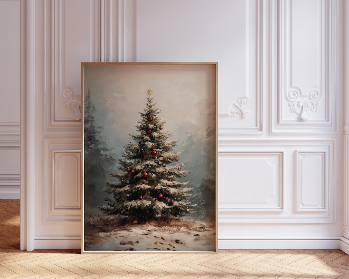 Vintage Christmas Tree Snowy Winter Wonderland Holiday Art Poster - Image 5
