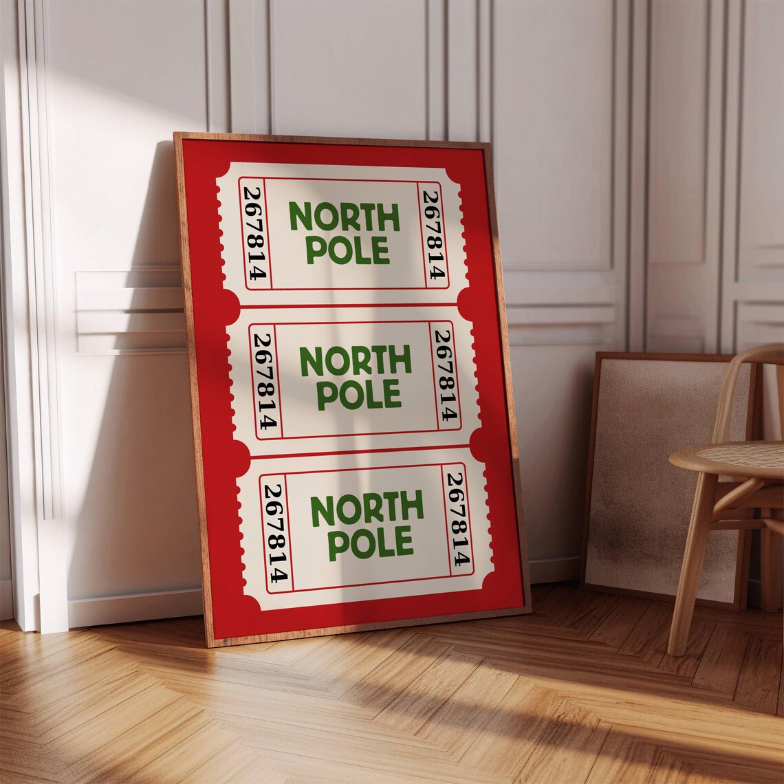 North Pole Ticket Art Print, Red Christmas Decor - Image 5
