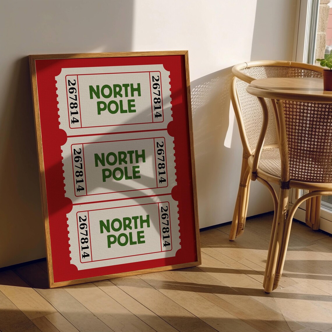North Pole Ticket Art Print, Red Christmas Decor - Image 2