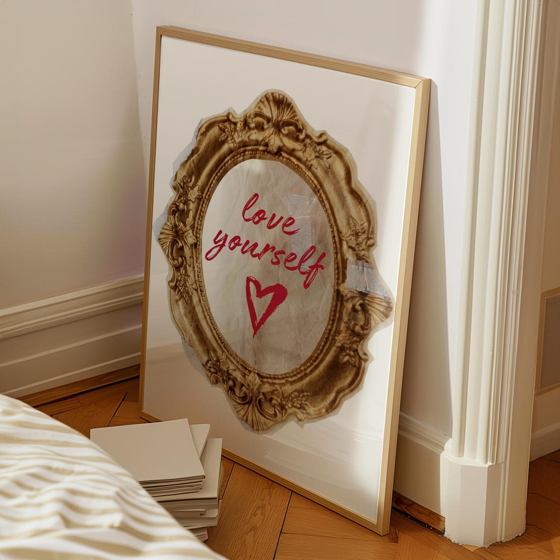 Love Yourself Red Script Gold Vintage Frame Self Love Wall Poster - Image 8
