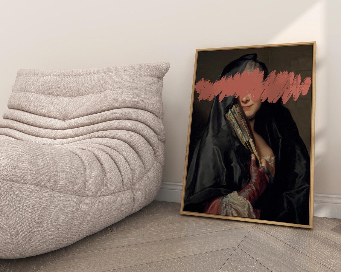 Funny Altered Wall Art Vintage Woman Portrait Quirky Wall Art Antique Oil Painting Eclectic Wall Art Baroque Apartment Decor - Image 6