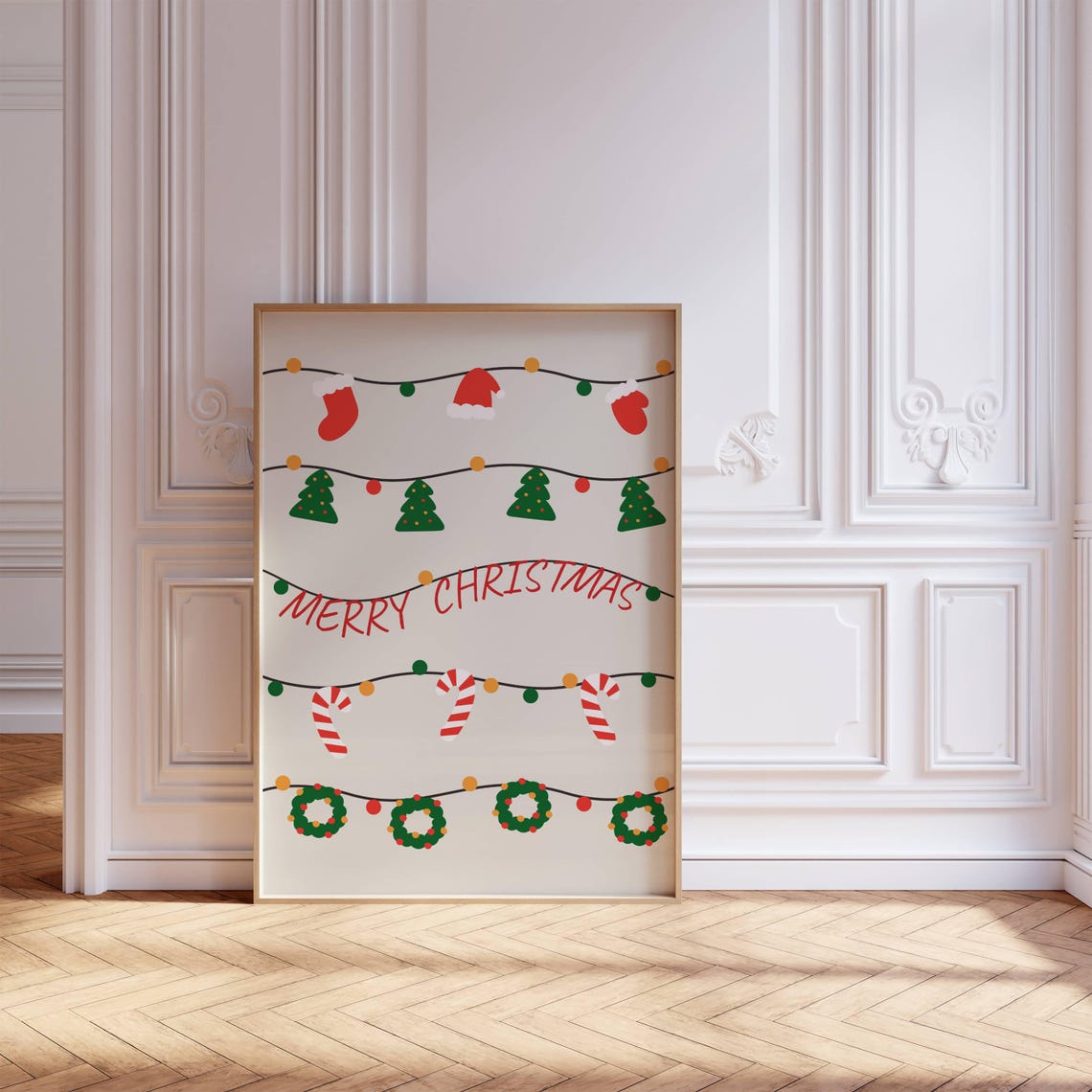 Merry Christmas Cute Garland Ornaments Wreaths Candy Cane Poster - Image 8