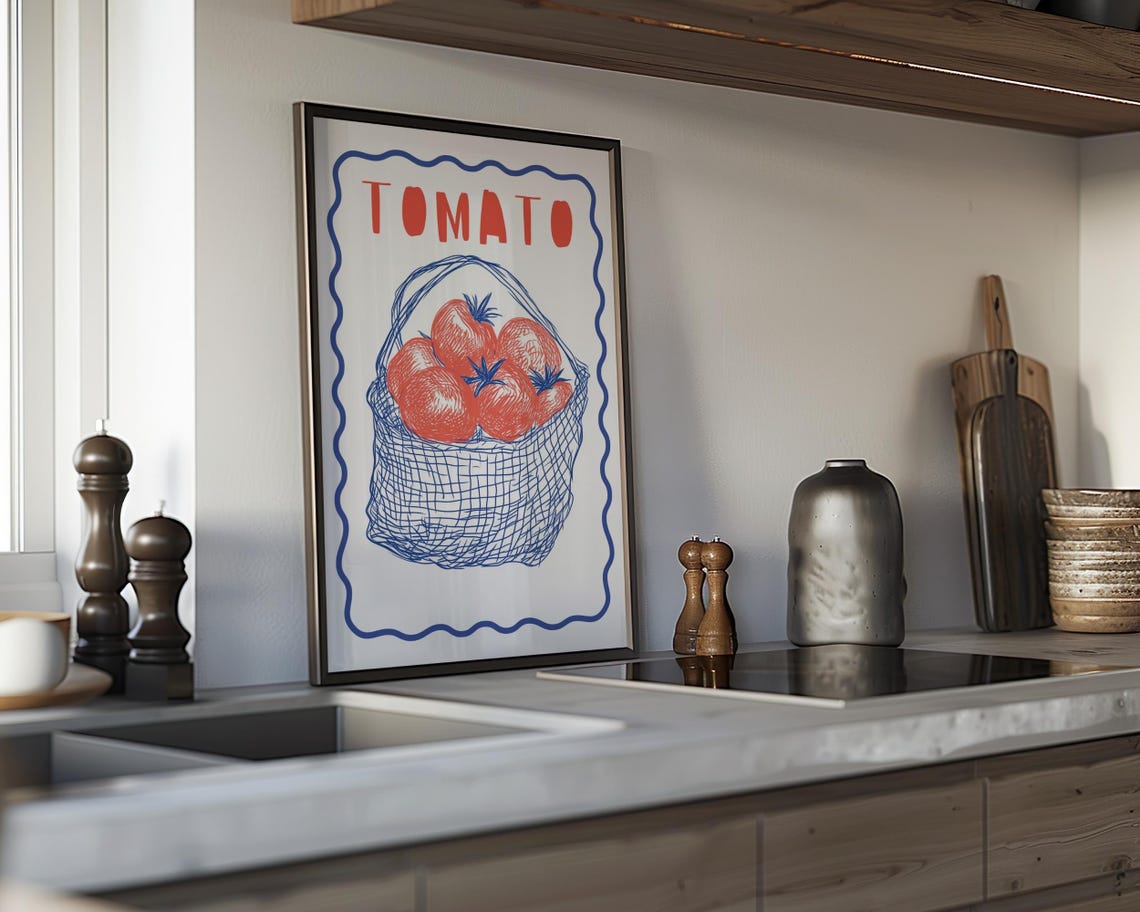 Tomato Basket Hand Drawn Modern Kitchen Art Illustration Poster - Image 3
