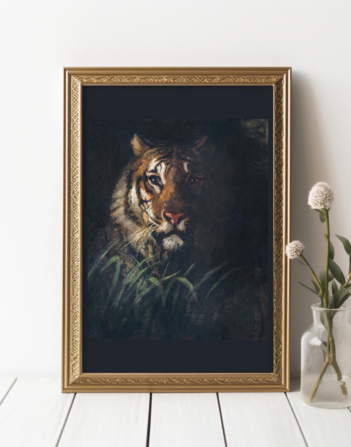 Tiger Painting, Vintage Animal Decor