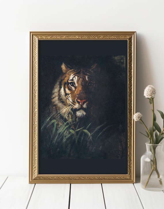 Tiger Painting, Vintage Animal Decor