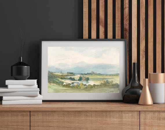 Vintage Landscape Art Print, Tree And Valley