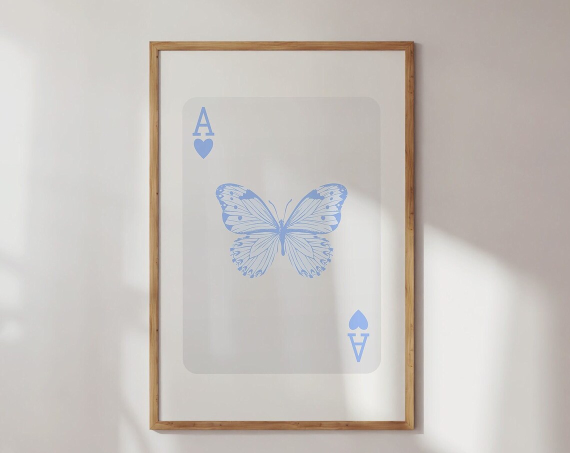 Light Blue Ace Of Hearts Butterfly Playing Card Aesthetic Wall Art - Image 3