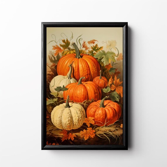 Heirloom Pumpkins Autumn Harvest Still Life with Fall Leaves Poster