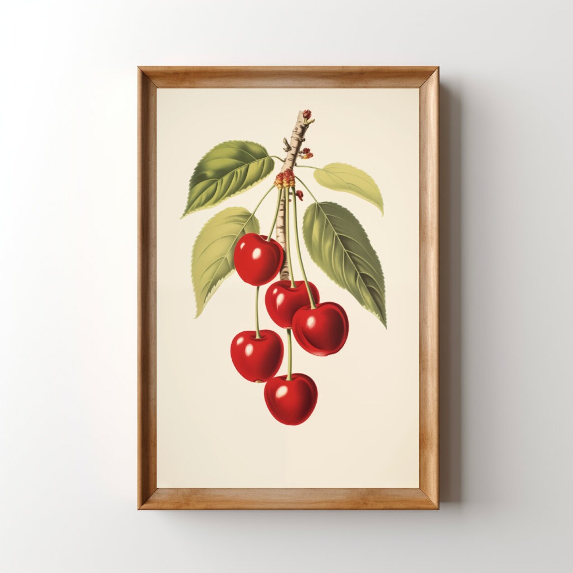 Vintage Cherries Lithograph Print Retro Cherry Painting Cherry Fruit Artwork Wild Cherries Print Cottagecore Kitchen Wall Art