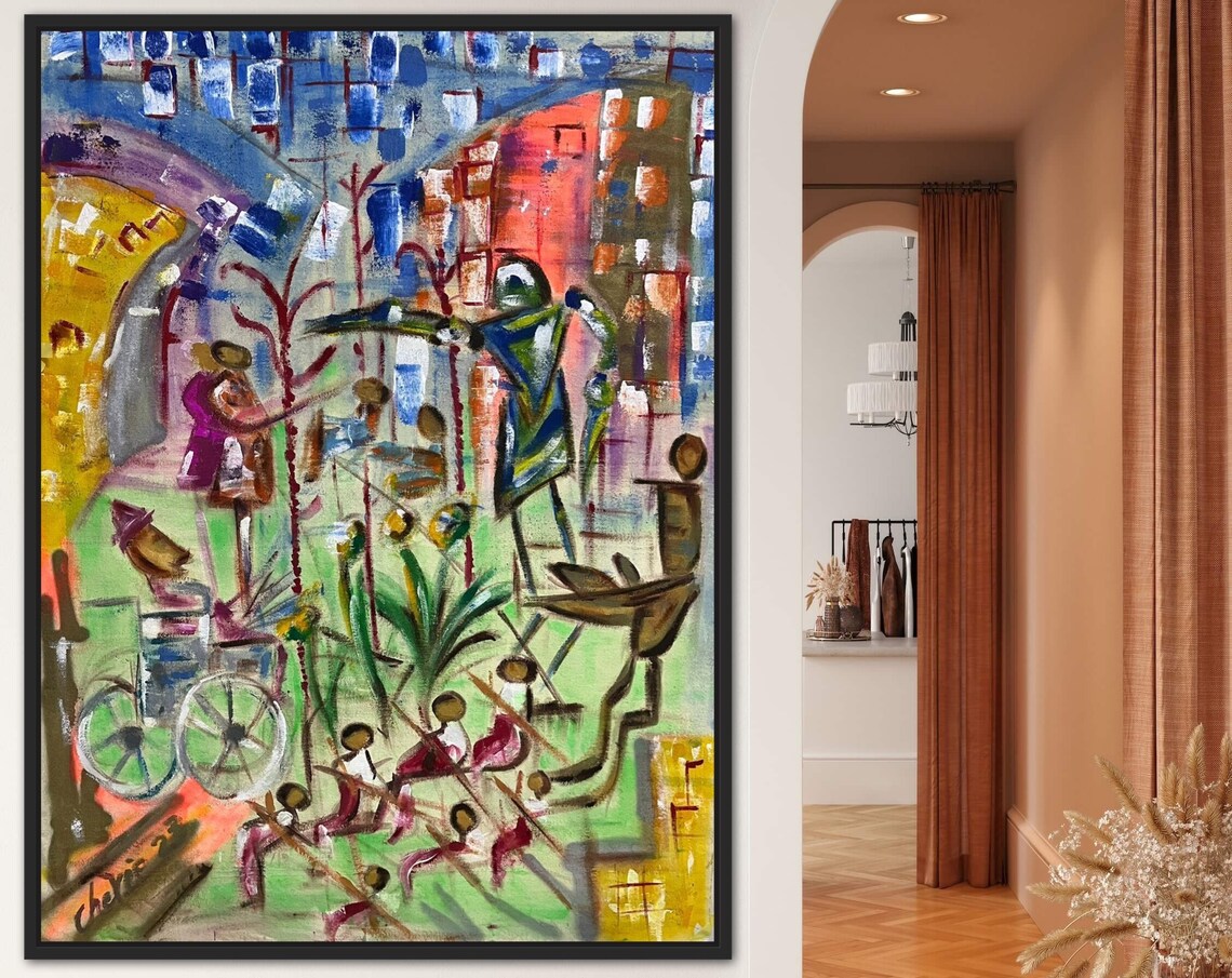 Abstract Street Musicians Scene Colorful Urban Painting Poster - Image 4