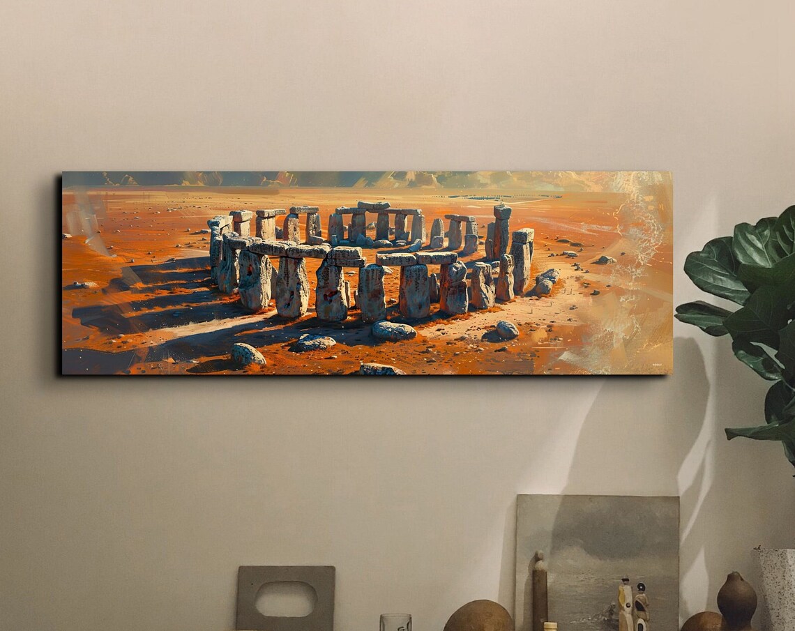 Stonehenge Ancient Stones at Desert Sunset Historic Painting Wall Art