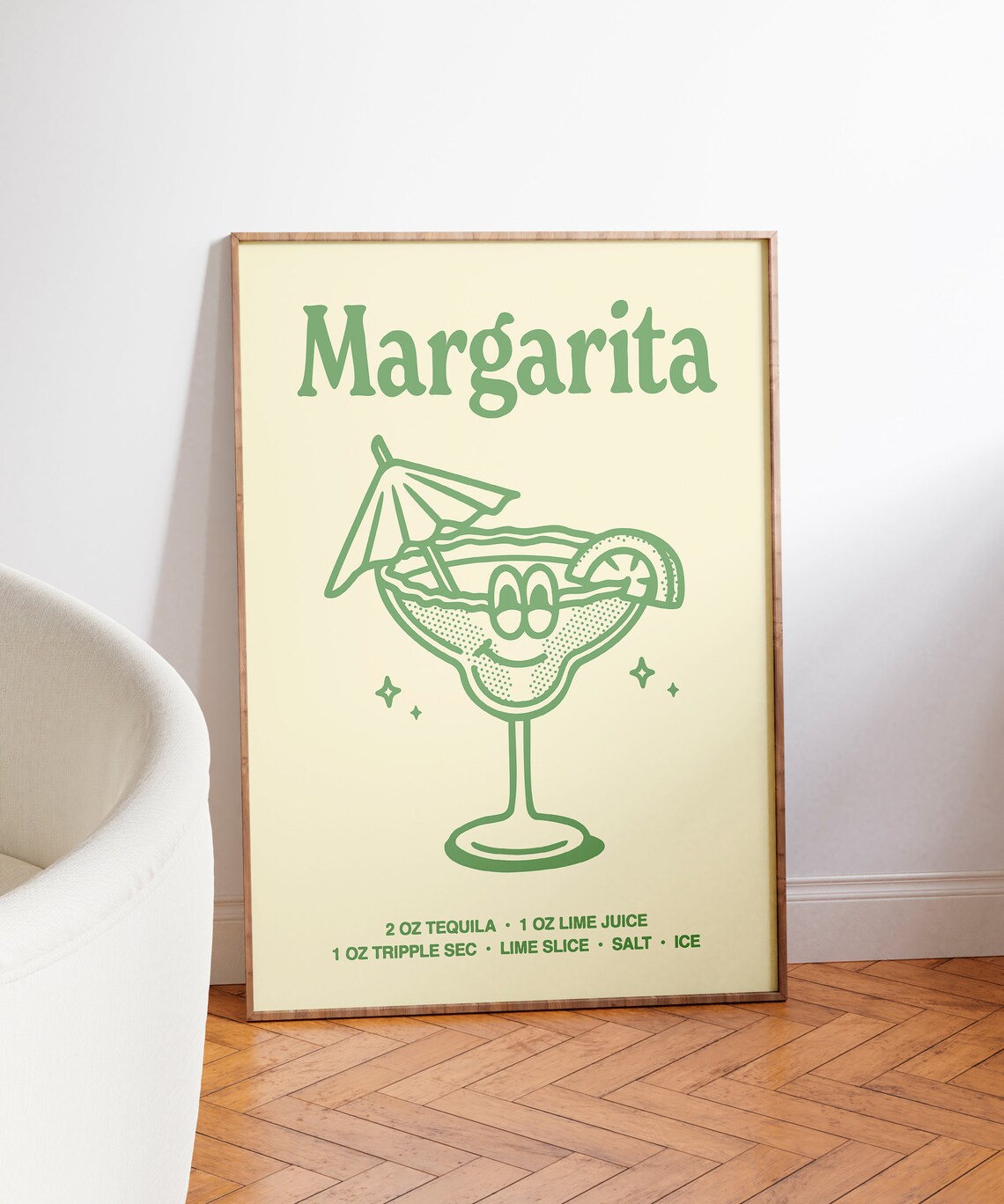 Margarita Cocktail Recipe Retro Green Bar Cart Drink Art Poster - Image 3