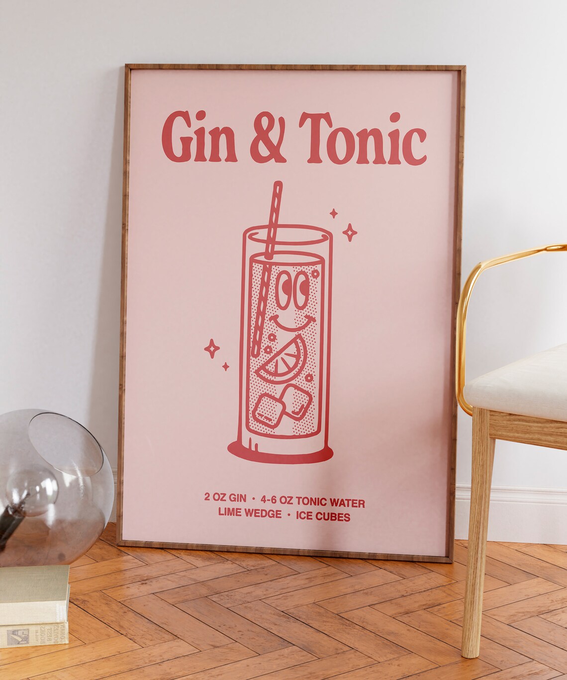Gin And Tonic Recipe Retro Pink Cocktail Illustration Bar Cart Print - Image 7
