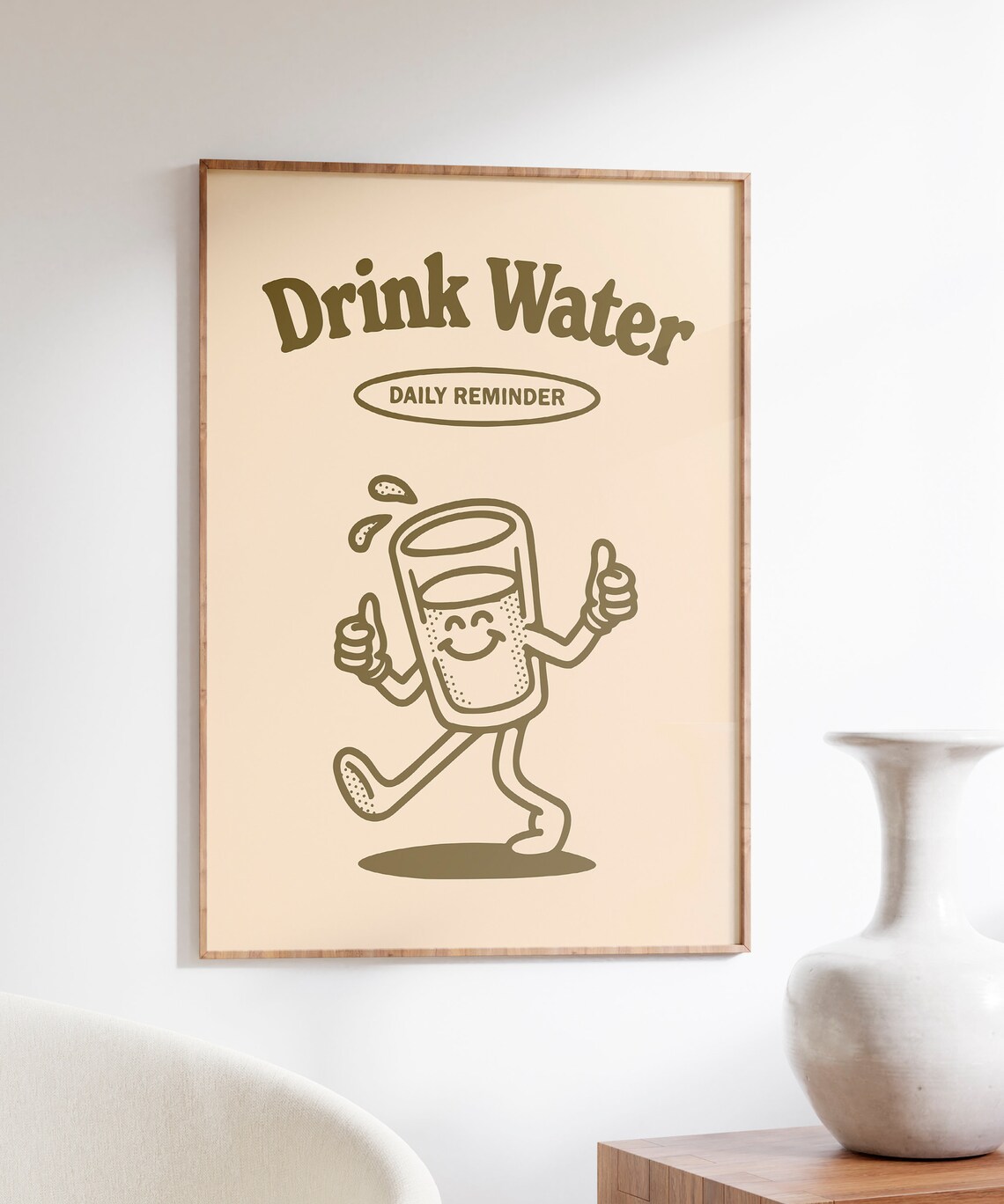 Drink Water Daily Reminder Glass Mascot Retro Wellness Quote Poster - Image 4