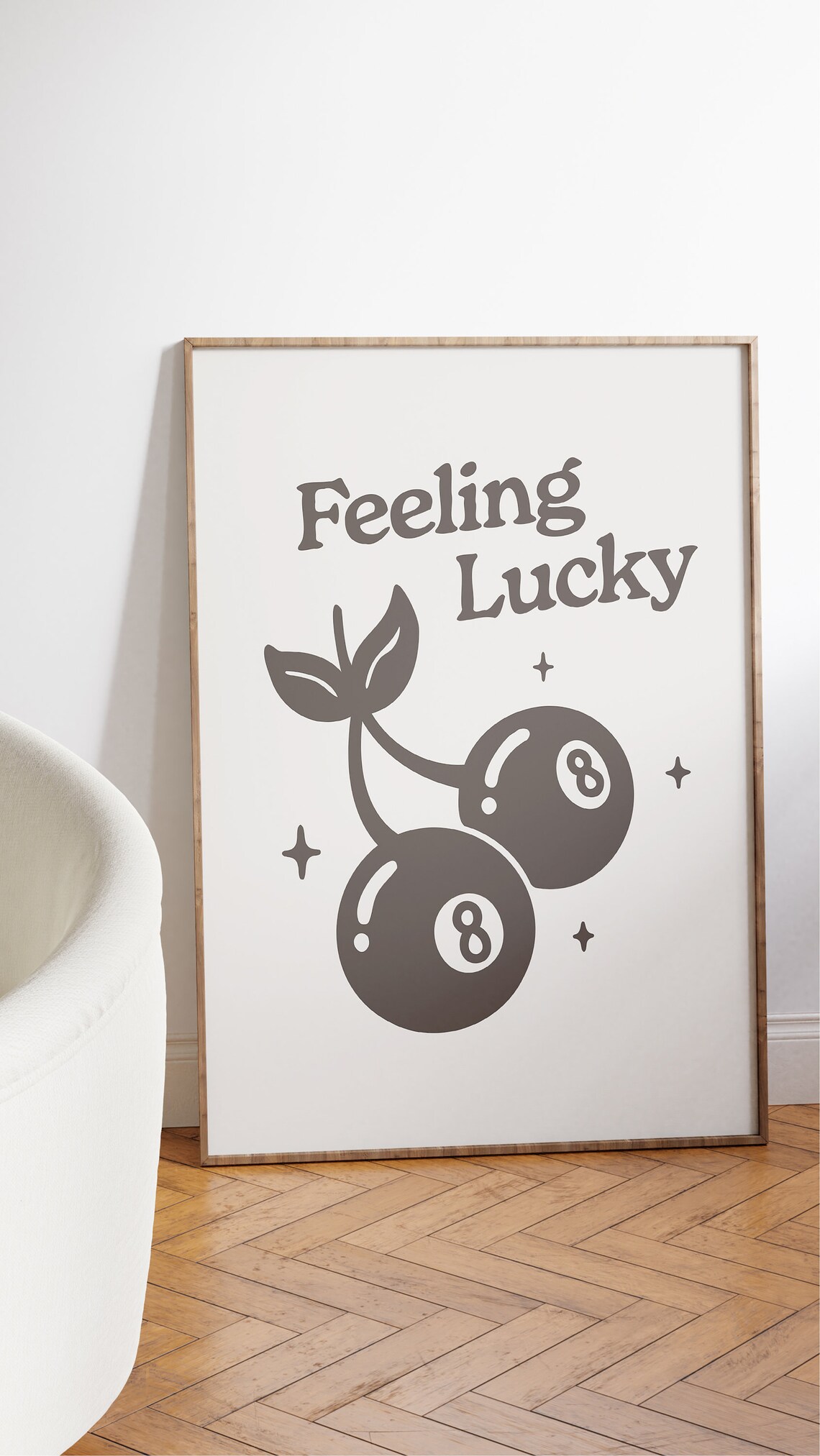 Feeling Lucky Retro 8 Ball Cherries Minimalist Quote Wall Poster - Image 2