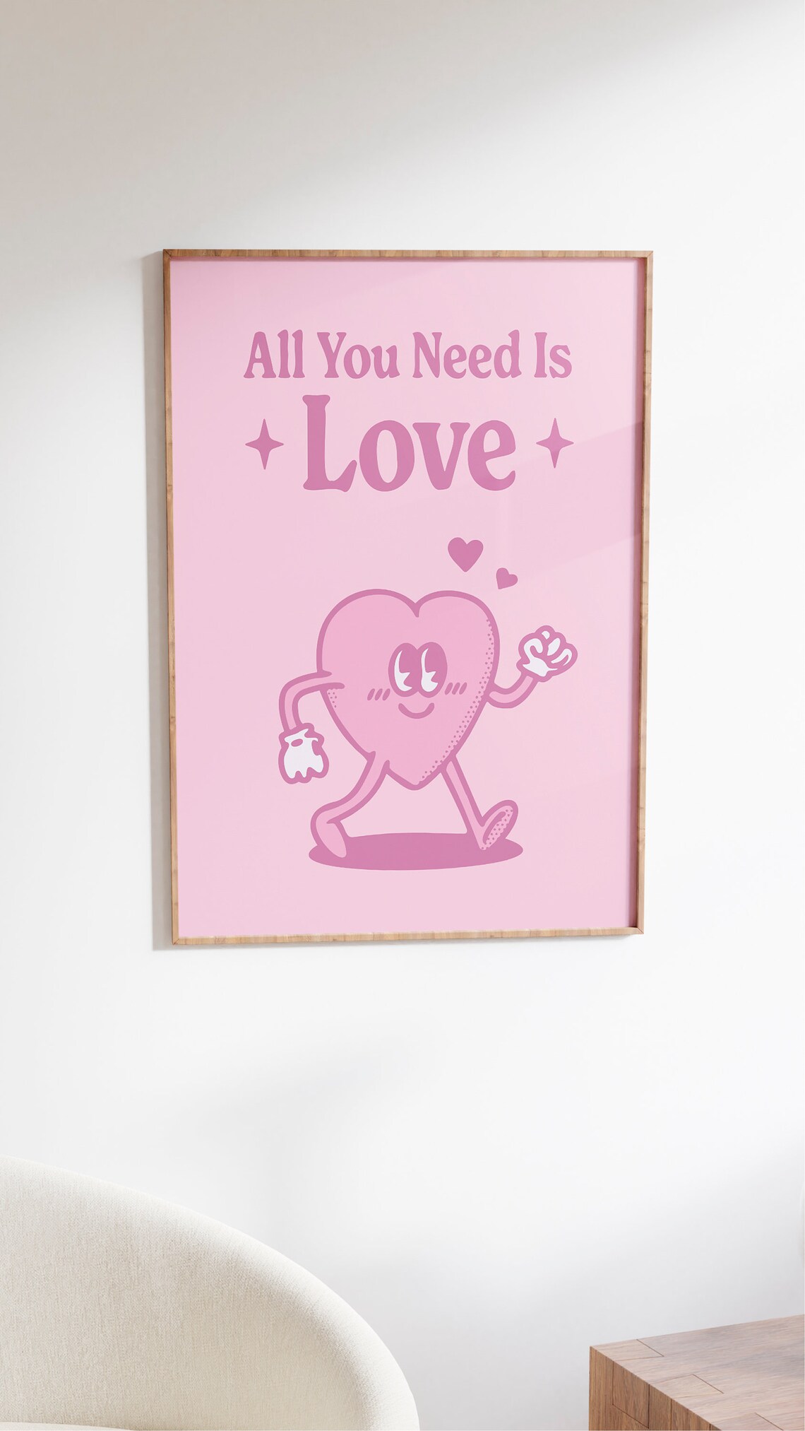 All You Need Is Love Pink Heart Mascot Love Quote Wall Poster - Image 2