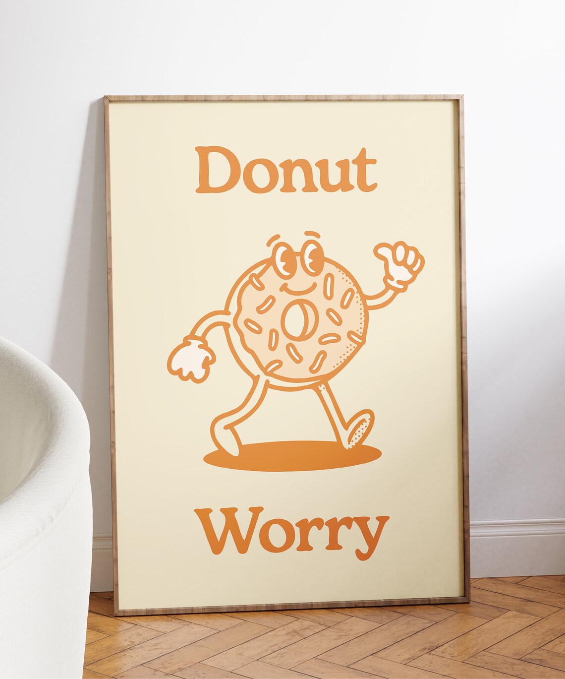 Donut Worry Retro Cartoon Donut Character Funny Food Wall Art - Image 4