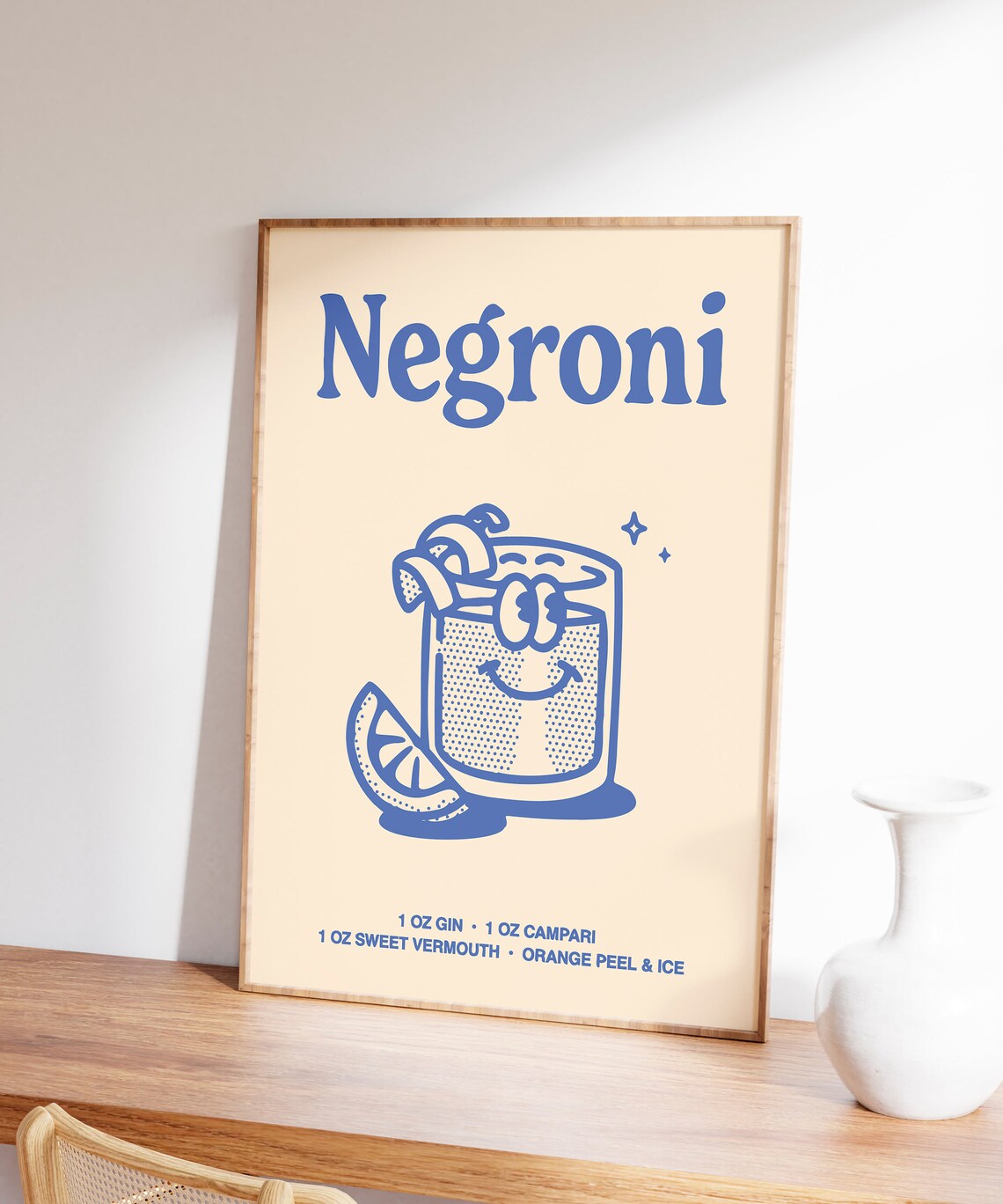 Negroni Cocktail Recipe Retro Blue Rocks Glass Bar Cart Poster - Image 5