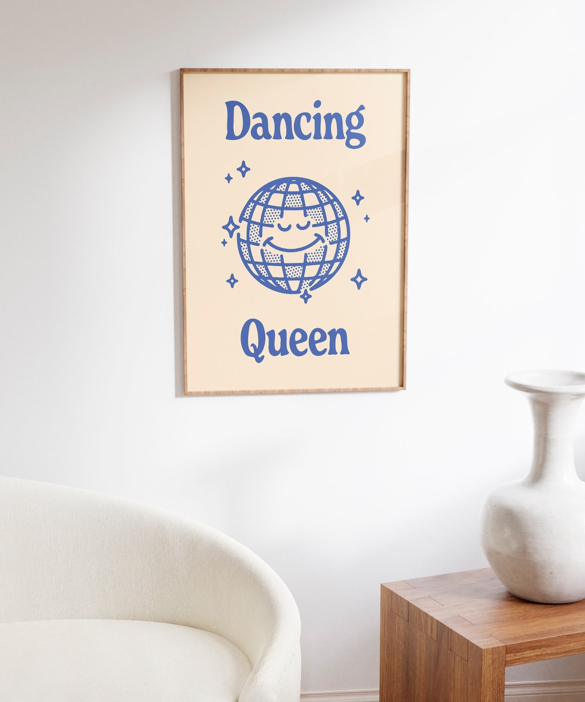 Dancing Queen Blue Smiling Disco Ball Retro 70s Party Quote Poster - Image 6