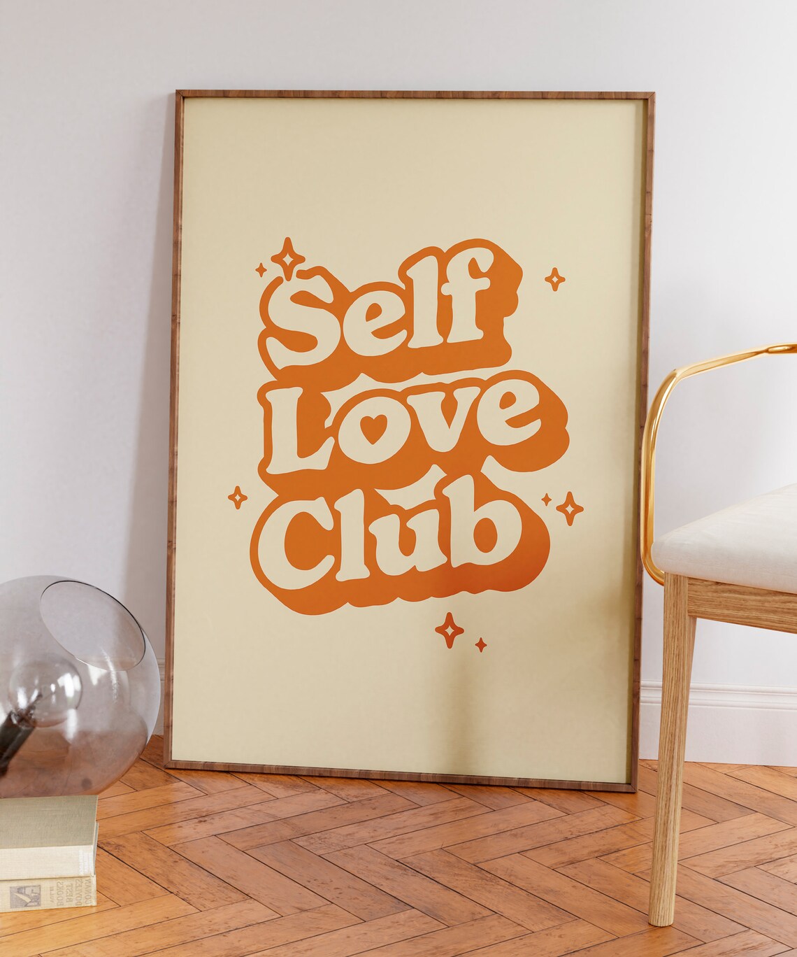 Self Love Club Orange Retro Bubble Lettering Sparkle Quote Poster - Image 5