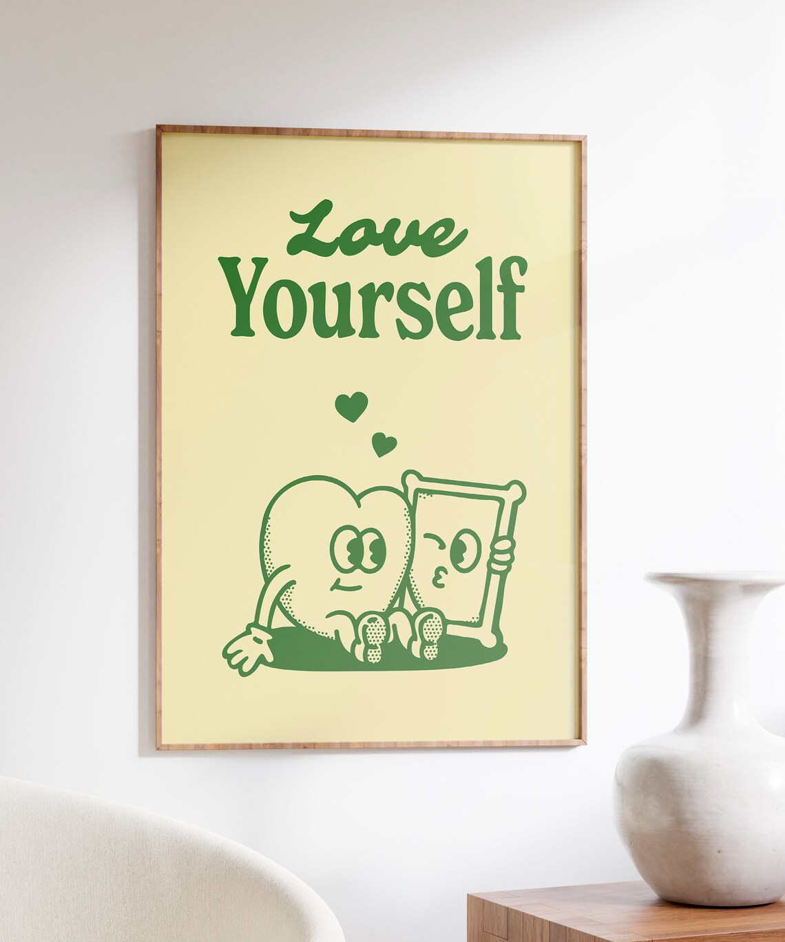 Love Yourself Retro Green Heart Self Care Quote Cute Wall Art - Image 4