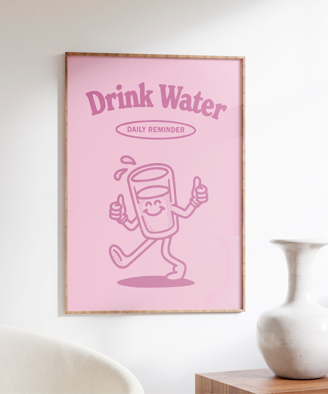Drink Water Daily Reminder Pink Retro Water Glass Mascot Poster - Image 4