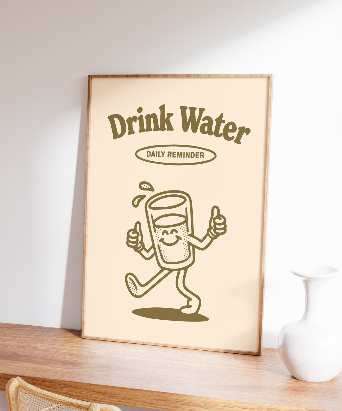 Drink Water Daily Reminder Glass Mascot Retro Wellness Quote Poster - Image 5