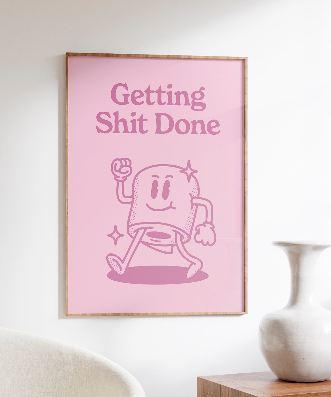 Getting Shit Done Pink Retro Mascot Motivational Quote Poster - Image 3