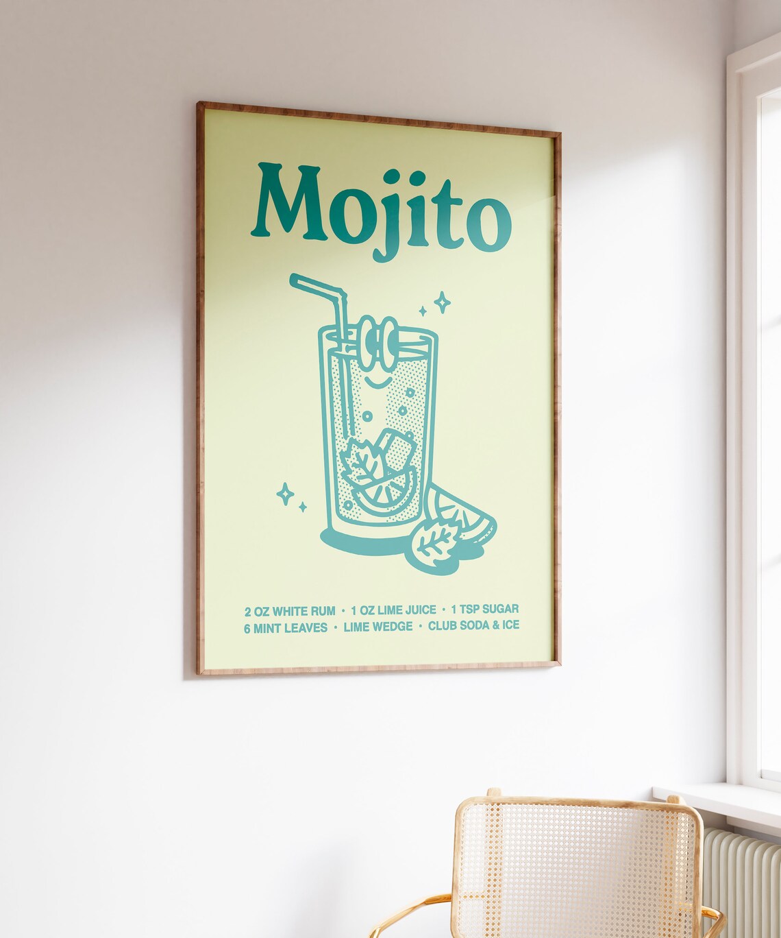 Mojito Cocktail Recipe Smiling Glass Retro Green Bar Cart Poster - Image 4