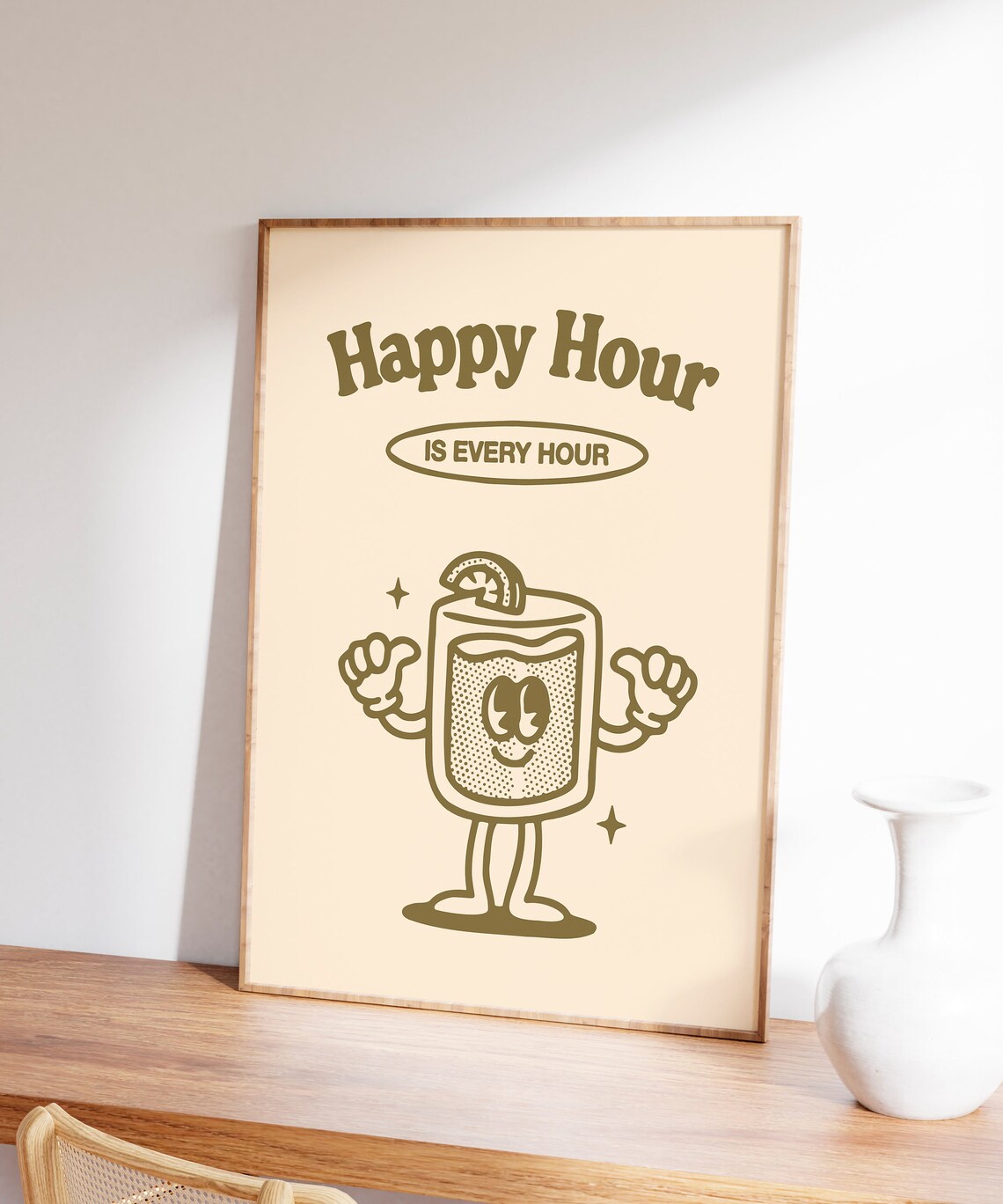 Happy Hour Is Every Hour Funny Retro Cocktail Character Art Print - Image 5
