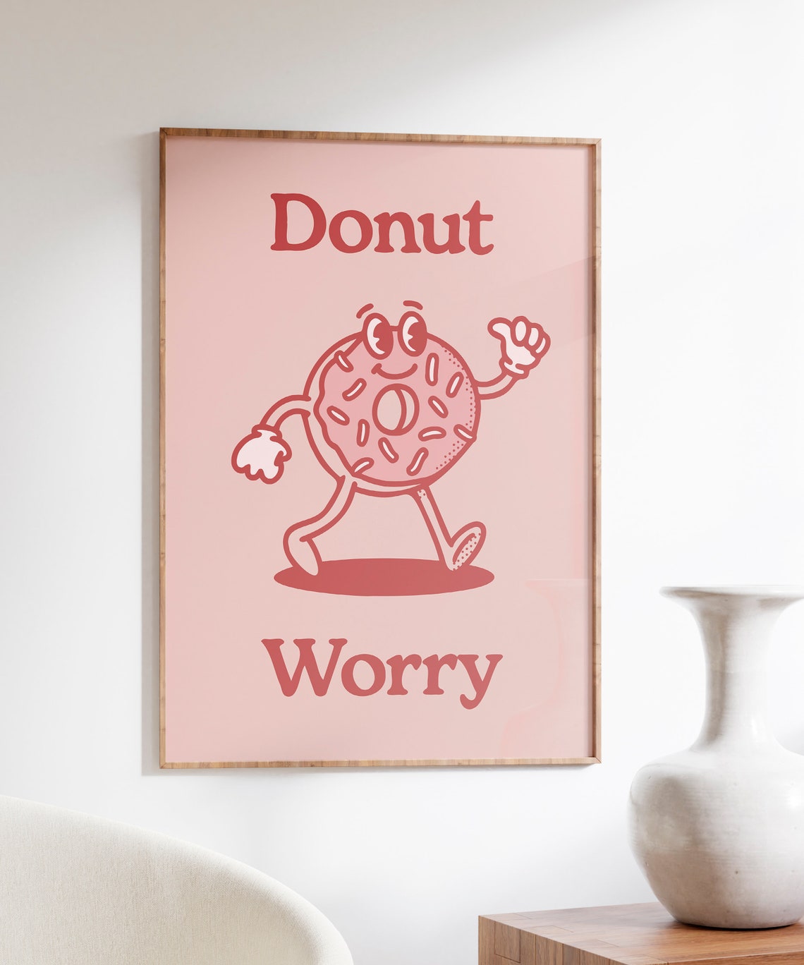 Donut Worry Cute Retro Pink Donut Mascot Funny Food Pun Poster - Image 4