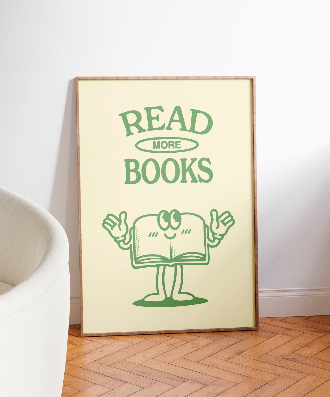 Read More Books Green Book Character Cream Retro Reading Quote Poster - Image 3