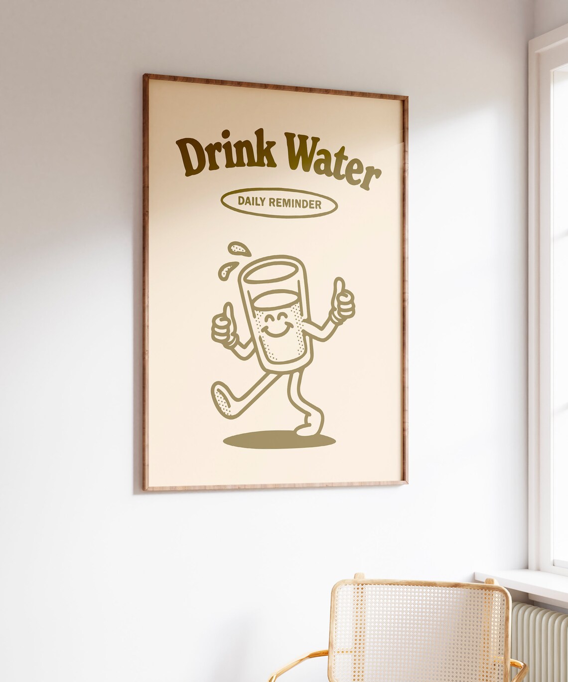 Drink Water Daily Reminder Glass Mascot Retro Wellness Quote Poster - Image 6