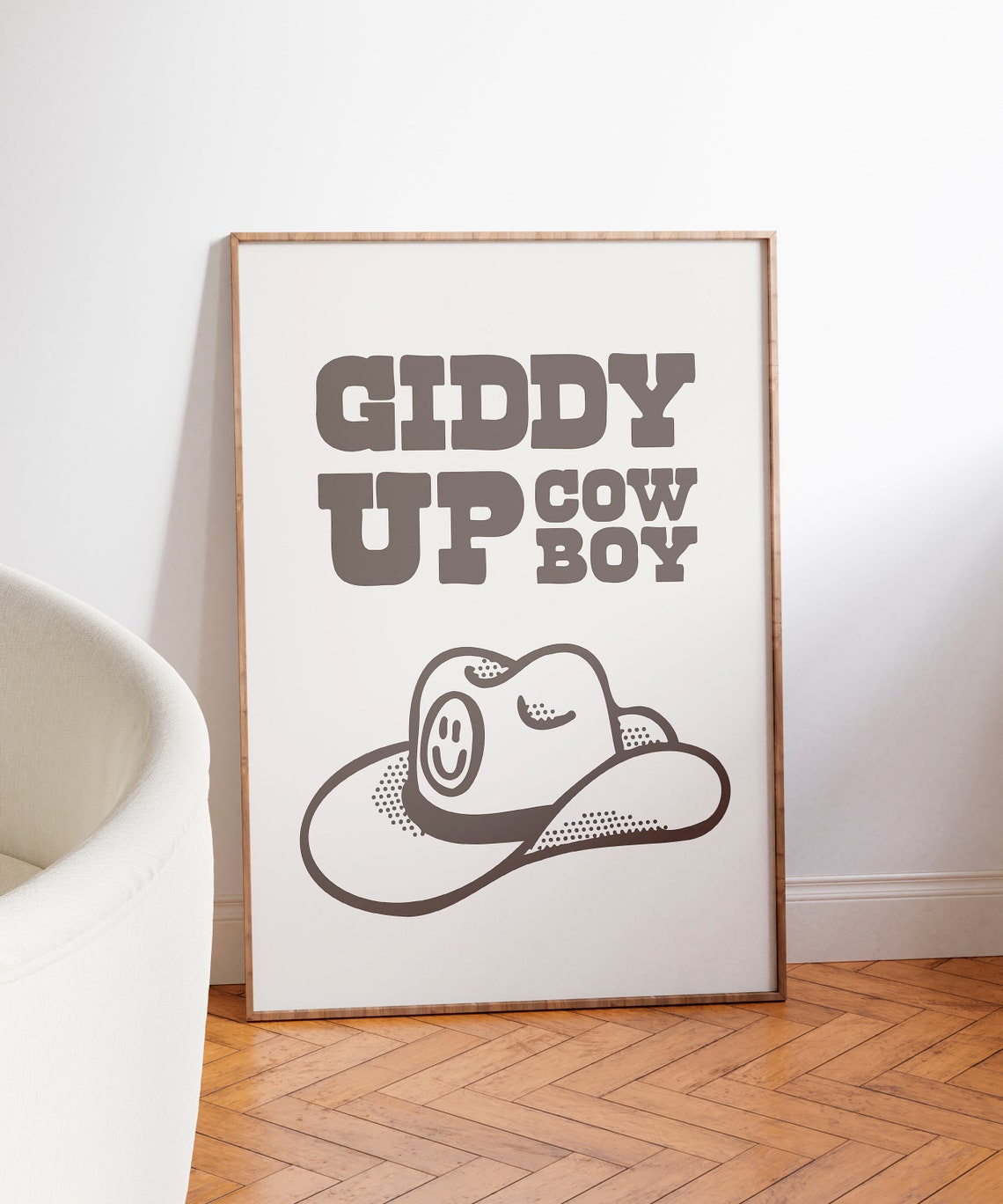 Giddy Up Cowboy Brown Smiling Cowboy Hat Retro Western Quote Poster - Image 3
