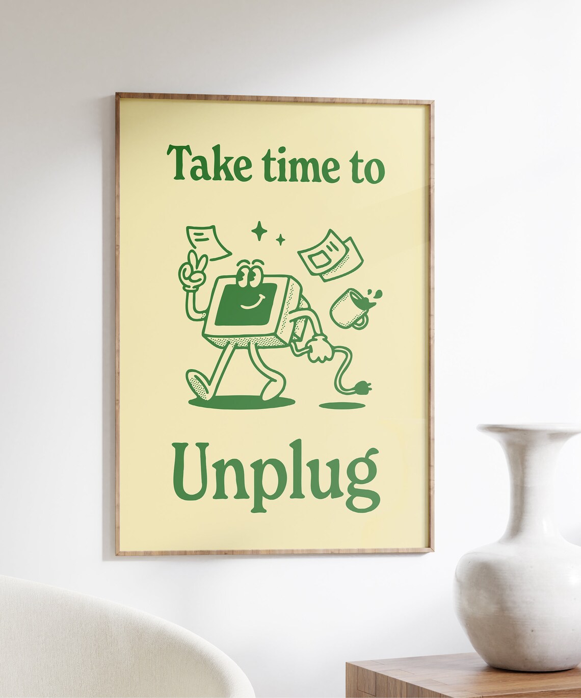 Unplug Work-Life Balance Retro Office Art Print - Image 6