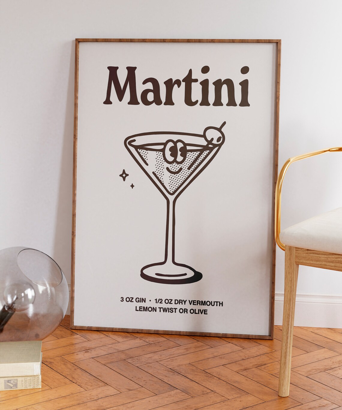 Retro Martini Cocktail Recipe Glass Illustration Black White Print - Image 7