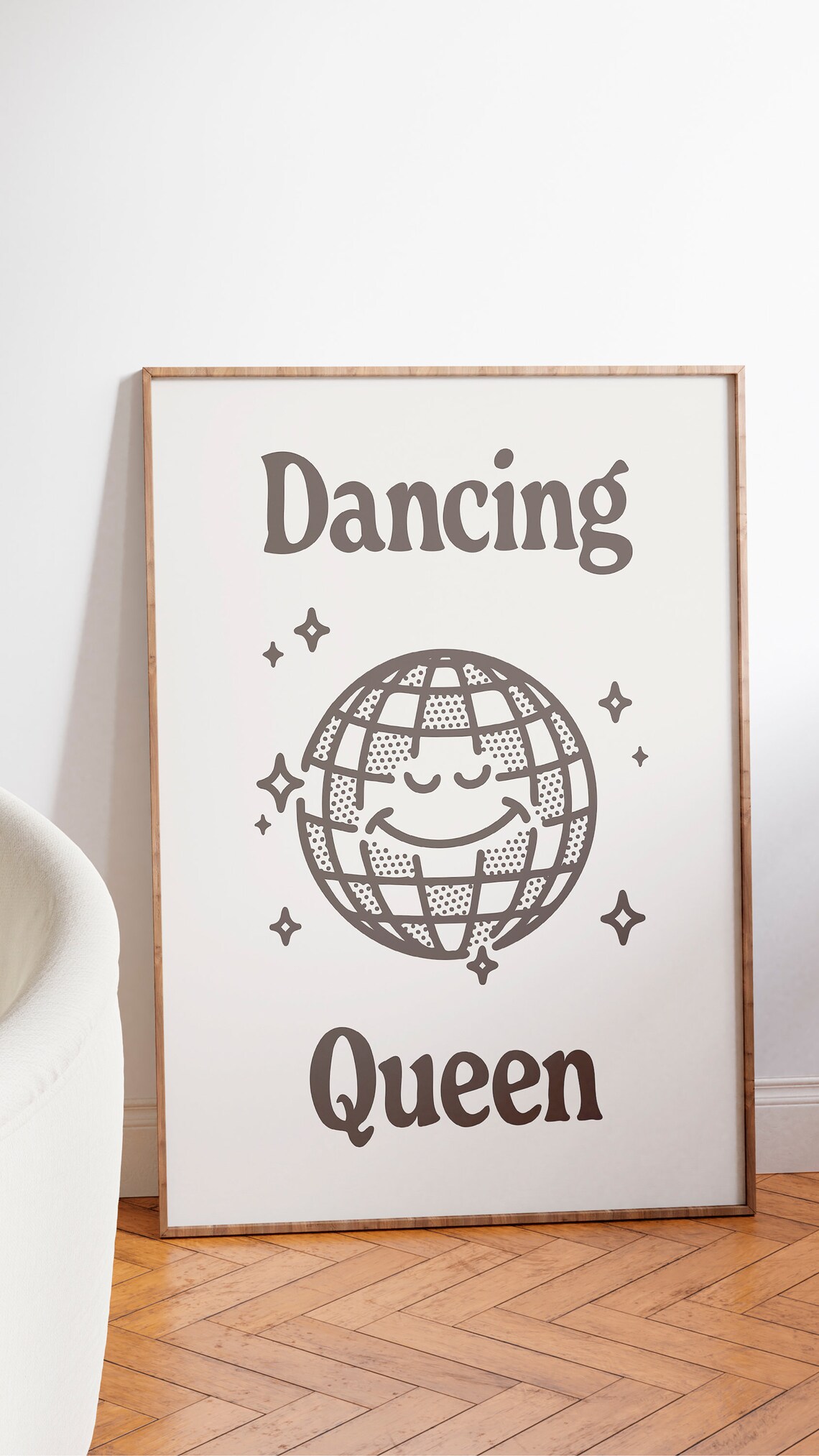 Dancing Queen Black Smiling Disco Ball Retro 70s Party Quote Poster - Image 2