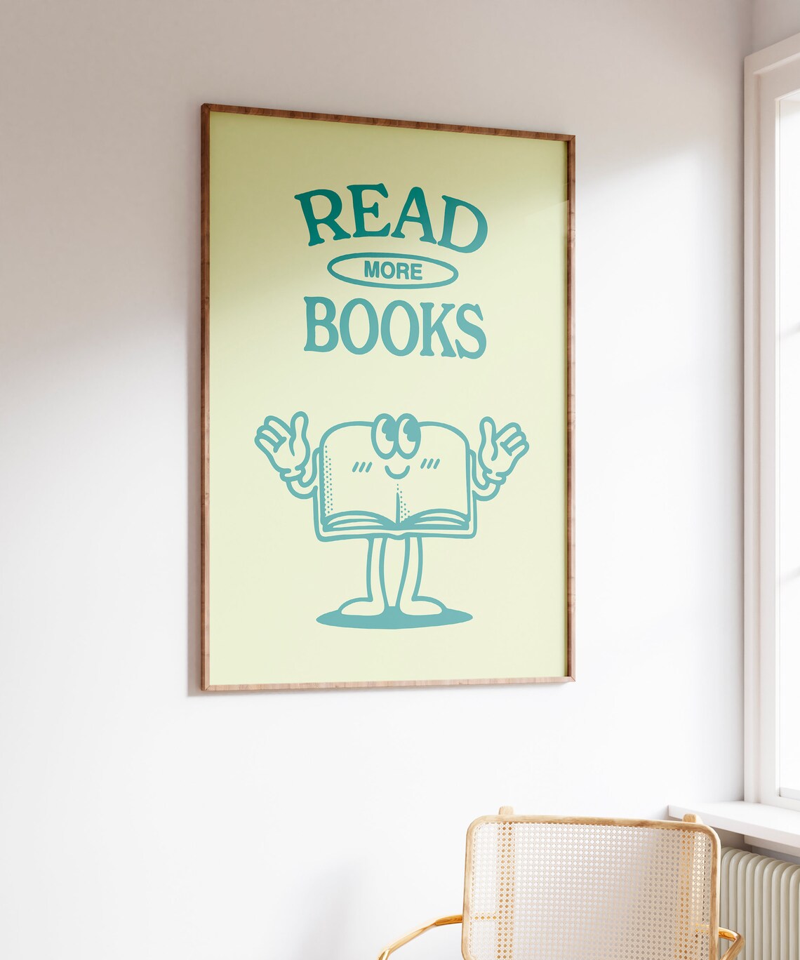 Read More Books Teal Book Mascot Lime Green Reading Quote Poster - Image 4
