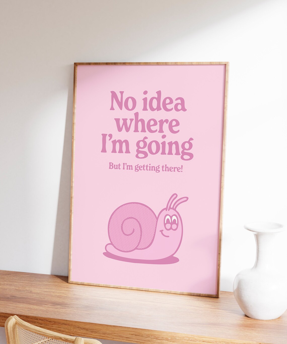 No Idea Where I'm Going Pink Snail Retro Cartoon Quote Poster - Image 6