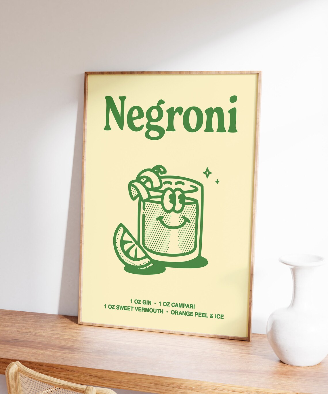 Negroni Cocktail Recipe Green Line Art Kitchen Bar Cart Poster - Image 7
