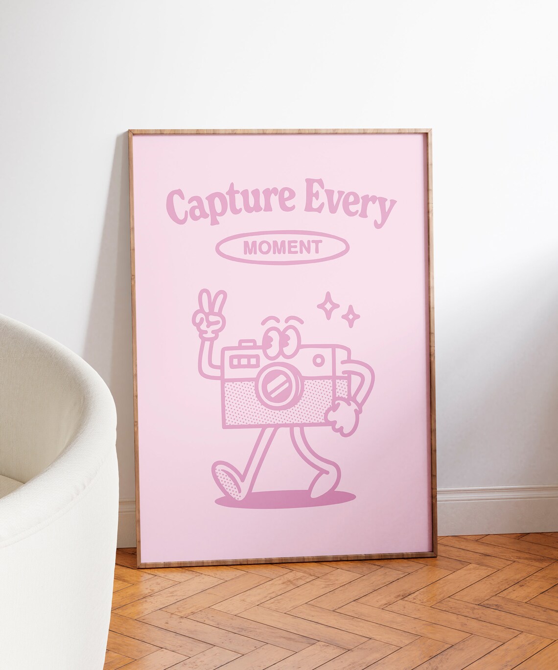 Capture Every Moment Pink Camera Mascot Retro Photography Wall Art - Image 3