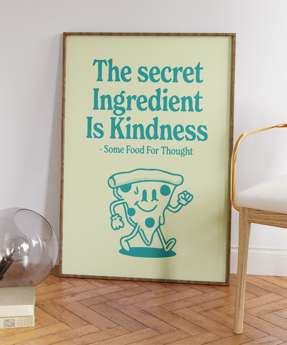 Kindness Quote Retro Character Art Teal Poster - Image 4