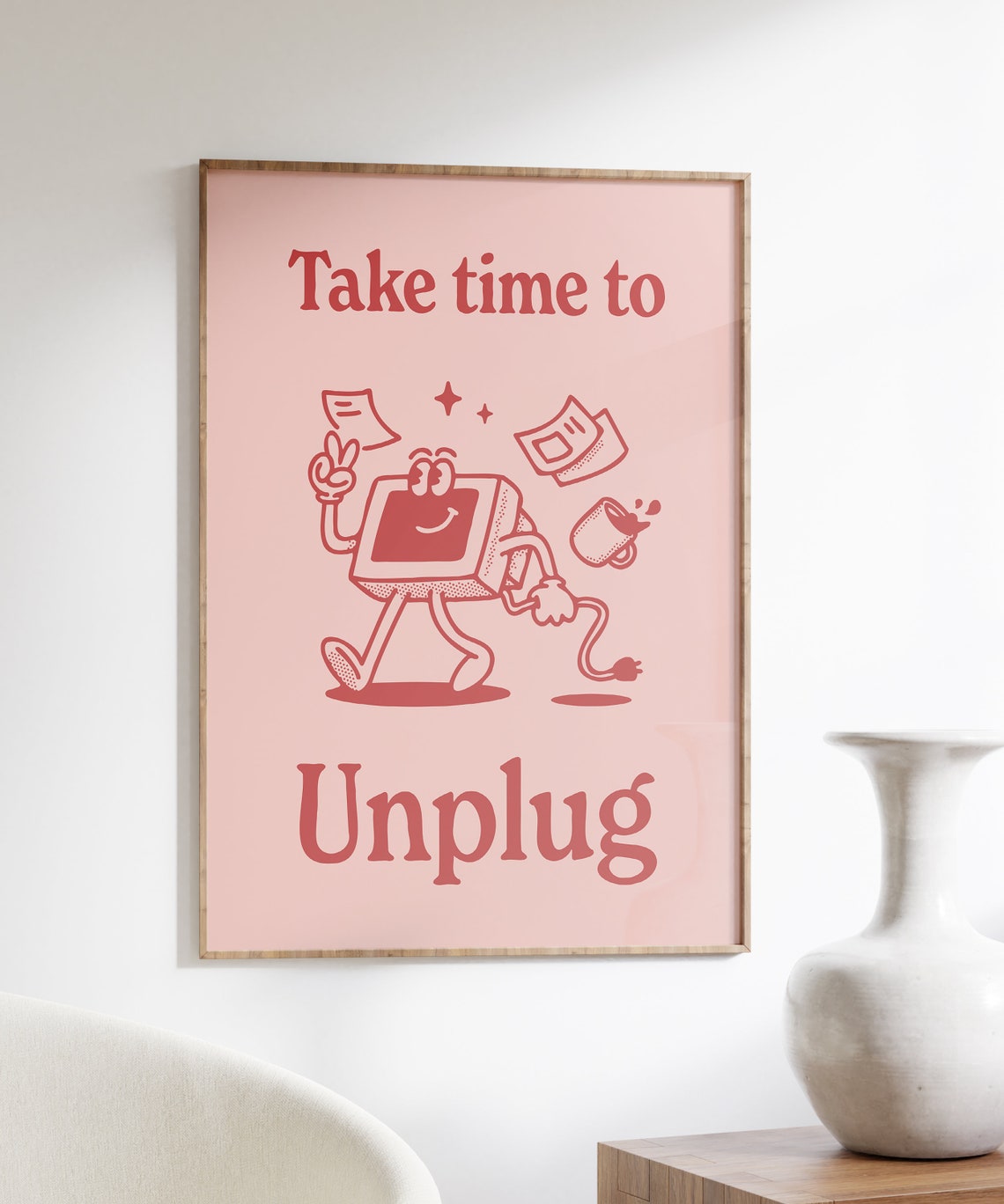 Take Time to Unplug Retro Computer Character Digital Detox Poster - Image 4