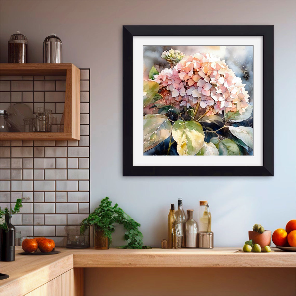 Blush Pink Hydrangea Bloom Watercolor Elegant Floral Art Poster - Image 2
