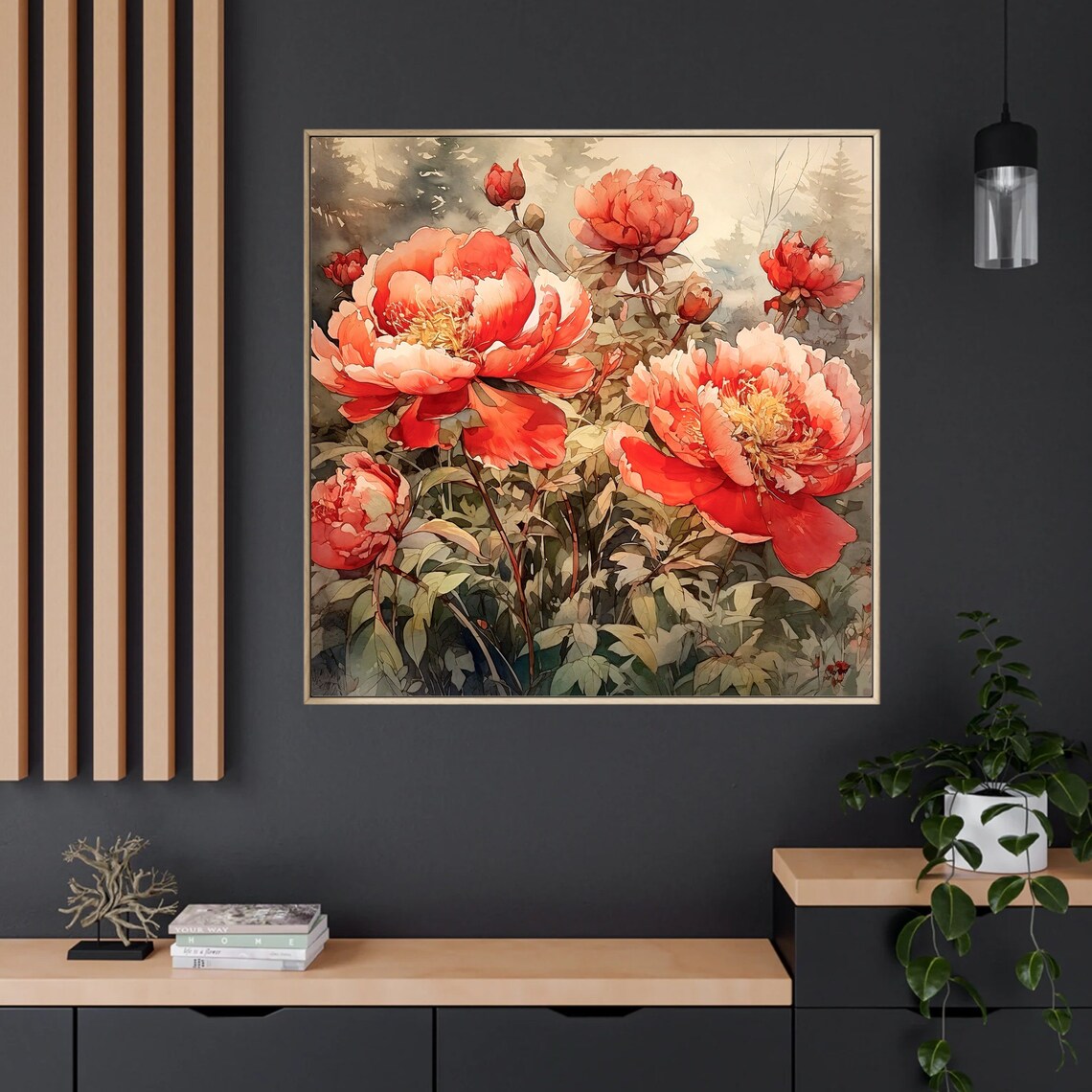 Coral Red Peonies Watercolor Lush Floral Blooms Botanical Art Print - Image 5