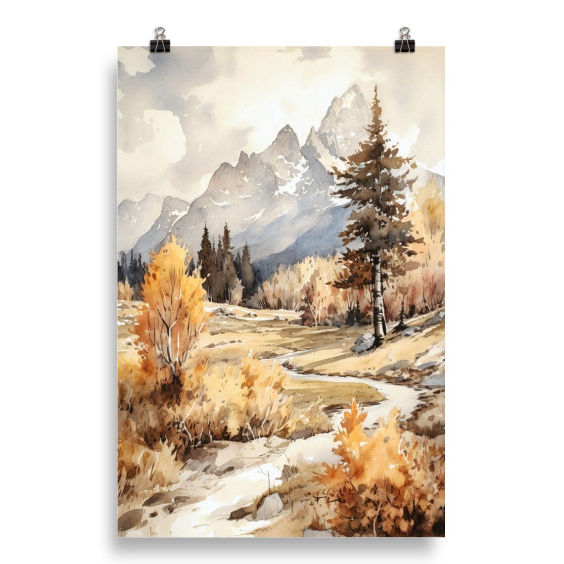 Grand Teton Watercolor Art Print, Mountain Landscape - Image 3